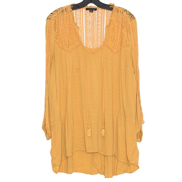 American Eagle Top Boho Cottage Prairie Romantic Hippie Fairy Folk Mustard Large - Picture 1 of 7